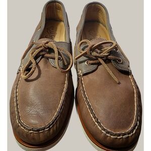 Sperry Top Sider Gold Cup Men130 M Leather Boat Shoes Brown Gray Lace Up